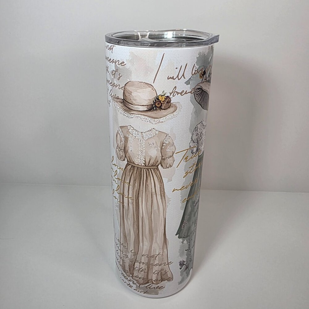 Vintage Cottagecore Romance 20oz Stainless Steel Tumbler | Floral Hat Aesthetics - Picture 5 of 8